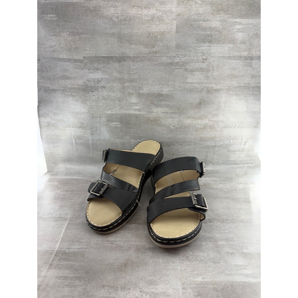 Patrizia Alicia Black Multi Strap Buckle Slide Platform Sandals Women Sz EU 38